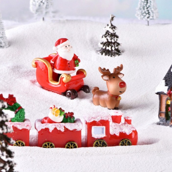 크리스마스 사슴 썰매 기차 장식품 겨울 미니어처 피규어 테라리움 만들기
