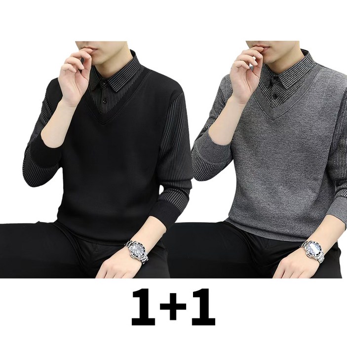 남자 긴팔 니트 카라 티셔츠 티 셔츠
