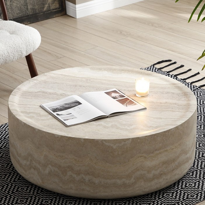 하조이 와비사비풍 트라버틴 패턴 거실 테이블 쇼파 사이드테이블 북유럽 인테리어 소파 테이블, 좌식 테이블