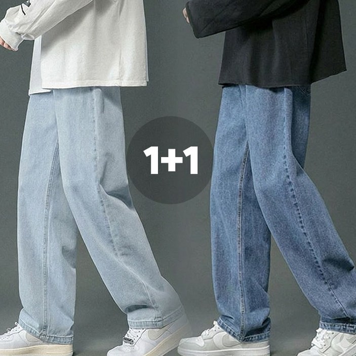 델루비오 남성 10대 청소년 스트레이트 핏 내추럴 빈티지 워싱 데님 2종세트