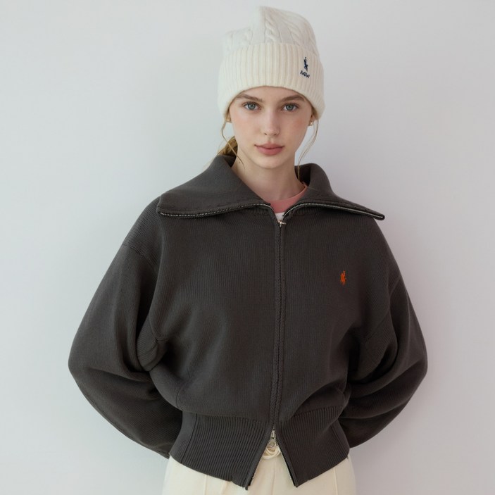 라파클럽 여성 투웨이 풀 집업 하이넥 니트 가디건 재킷 면 100%