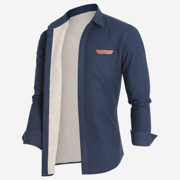[오버나인] 남성 후끈 털 무지 라벨 포켓 웜 셔츠