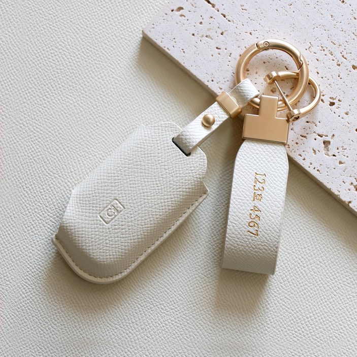 무료각인트니르 기아 호환 쏘렌토 MQ4 니로 스포티지 nq5 셀토스 카니발 k8 k7 k5 k3 EV6 모하비 더뉴 레이 차 키케이스 가죽  키링 차량용품 키홀더, 아이보리