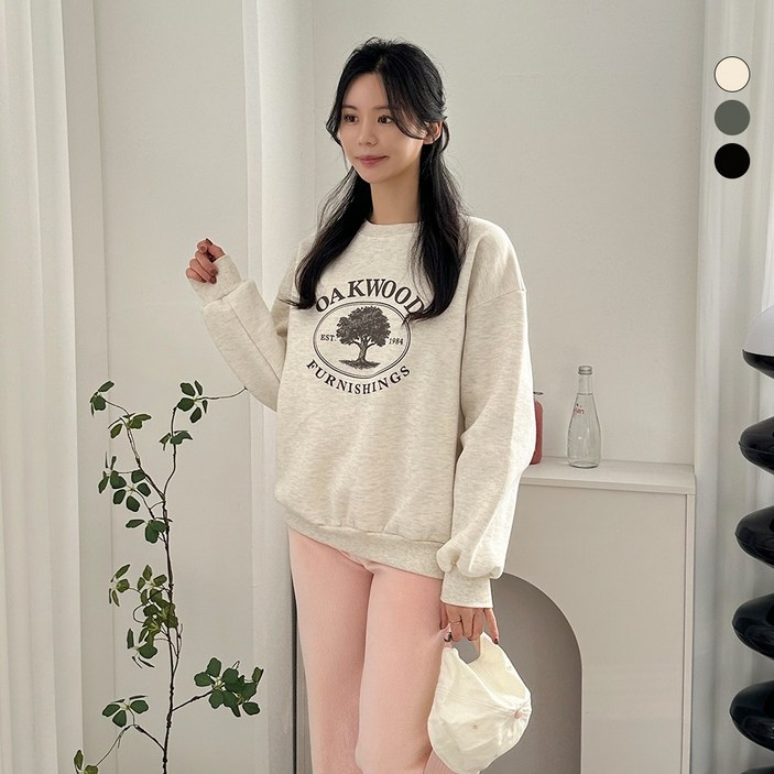 디테일웨어 여성 기모 오크무드 맨투맨 오버핏 레터링 티셔츠 도톰한 여자맨투맨 포근한 겨울 맨투맨 데일리 캐주얼룩