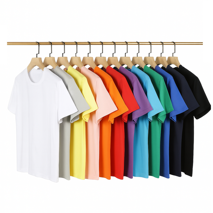 남녀공용 30수 고밀도 면 100 코마사 무지 라운드 반팔 티셔츠