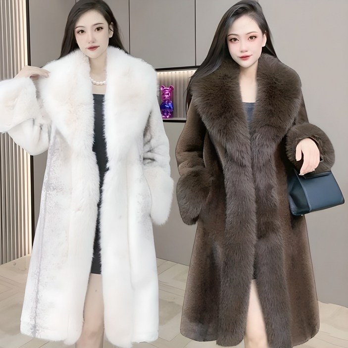 RCLET 여성 밍크털 롱코트 뽀글이 후리스 두꺼운 겨울 아우터 자켓 빅사이즈 퍼 털자켓