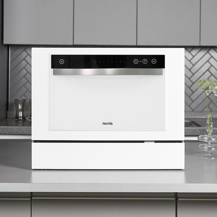 nuvia 누비아 식기세척기 NDWNI6W 6인용 무설치 무타공 자동문열림 UV 소형 미니 원룸