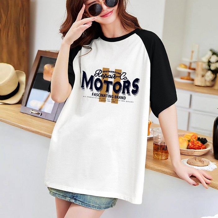 스타일아유 남녀공용 아카데미 나그랑 면100 MOTORS 레터링 오버핏 반팔 티셔츠 롱티 M2XL 자체제작 TS2803