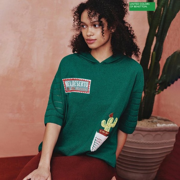 베네통 여성 니트 데일리 심플 코디아이템 소매 조직 변형 후드 BAKPB1531TQICDH1604605