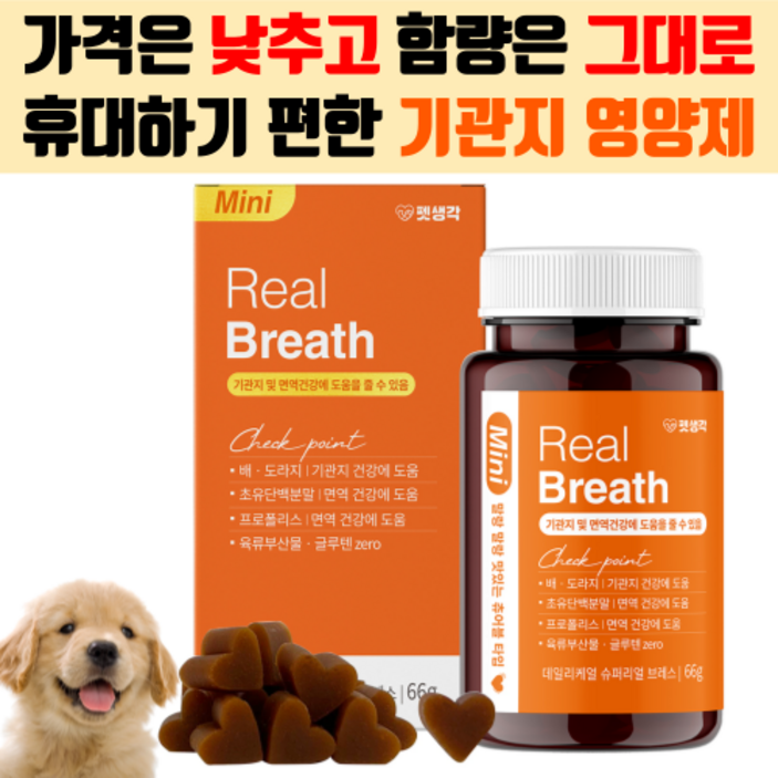 강아지 호흡기 기관지 건강 영양제 반려견 호흡곤란 기침 켁켁거림 기관지질환 면역력 향상 펫생각 리얼브레스 미니 휴먼그레이드 간식 - 투데이밈