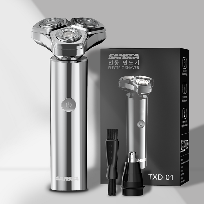 SAMSEA 360도 전기면도기, IPX7 완벽방수 전동면도기,휴대용 2-in-1 면도기, 실버