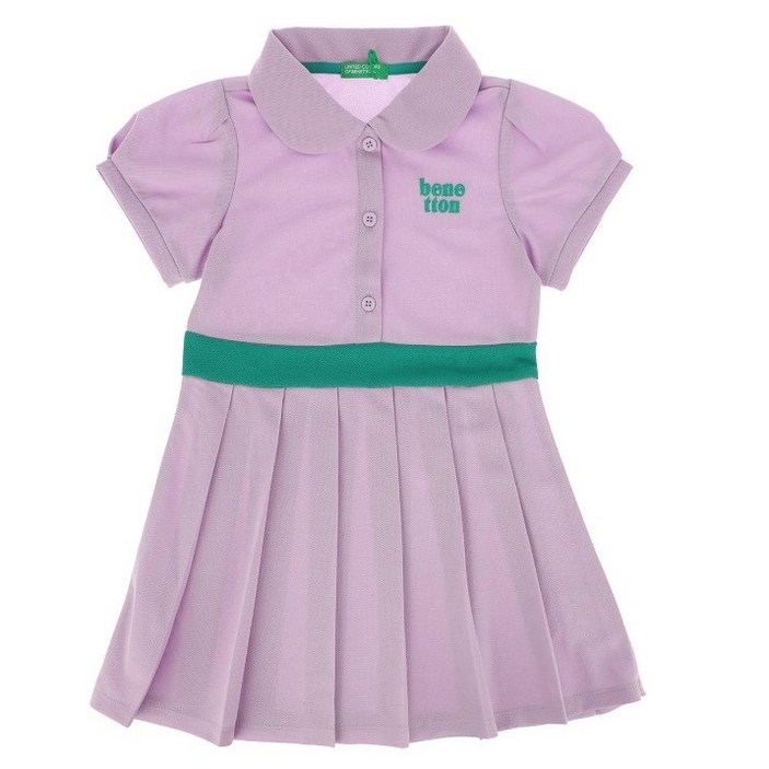 (매장정품) 베네통 키즈 여아 원피스 플리츠 피케 초등학생 반팔 라운드카라 하객룩 데일리 캐주얼 단정 깜찍 어린이날선물
