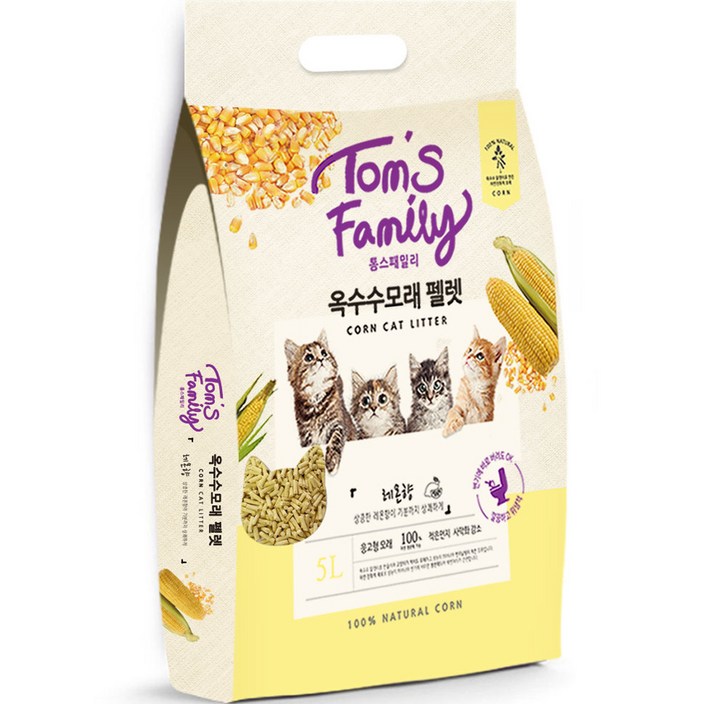 톰스패밀리 옥수수 고양이 모래 펠렛, 5L, 1개, 레몬향