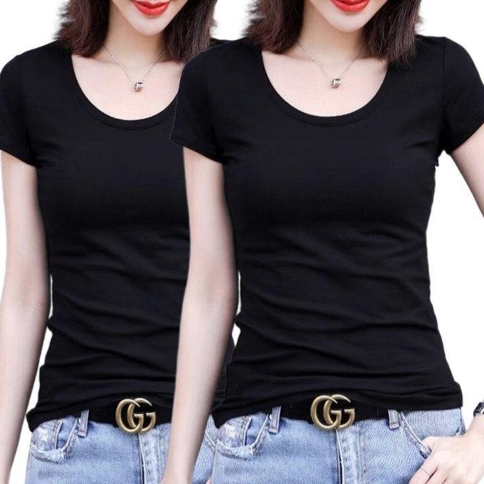 빠른토끼 여성 U넥 반팔티 슬림 이너웨어 반팔 날씬 스판 데일리 무지 유넥 캐주얼 1+1