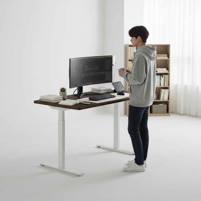 에렉투스 우드베니어 리낙 듀얼 높이조절 모션데스크 월넛 1800x800 프리미엄