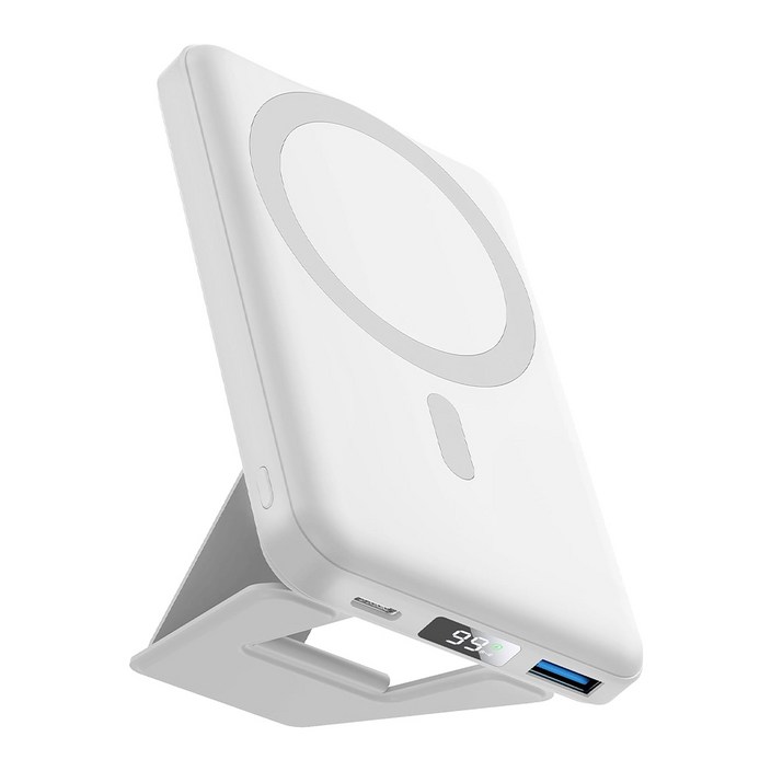 AOGUERBE 맥세이프 10000mAh 무선 보조배터리 22.5W PD 고속 충전 스탠드, 화이트, KTD009
