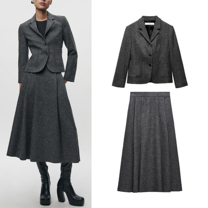 ZARA자라 여성 추동 슬림 클래식 데일리 퍼 정장 스커트 투피스8454565/8878565