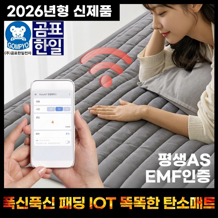 2026년형 신제품 곰표한일 IOT 폭신폭신 패딩 탄소매트, 따뜻한 그레이, QD