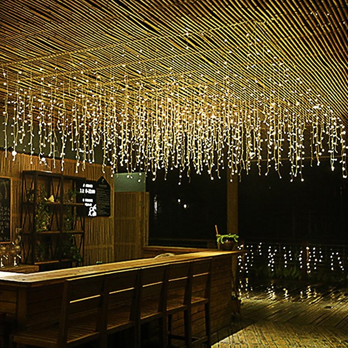 크리스마스 LED 24V 고드름 전구 캠핑 줄조명 파티라이트 154구, 웜색 전원코드 포함, 1개