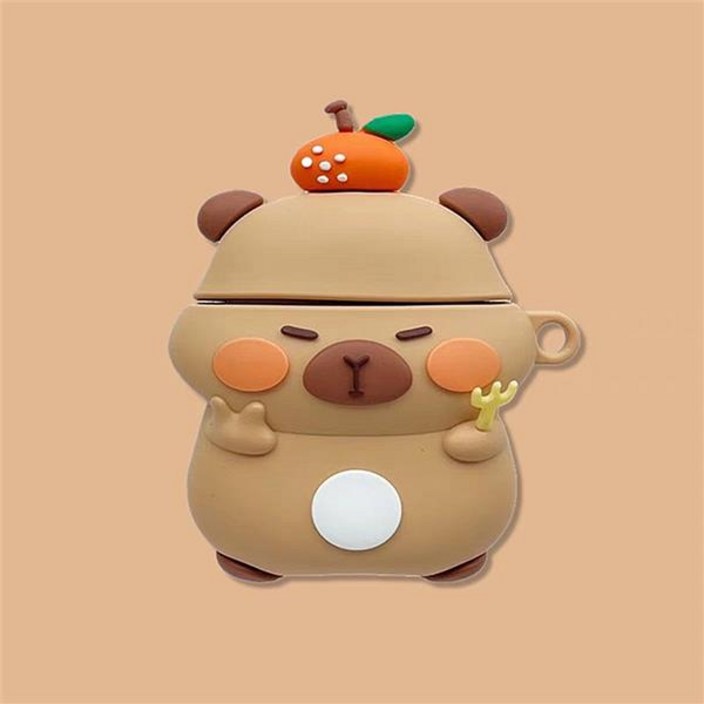 에어팟 3 2 1 세대 프로 프로2 귀여운 입체 오렌지 카피바라 캐릭터 실리콘 젤리 이어폰 케이스