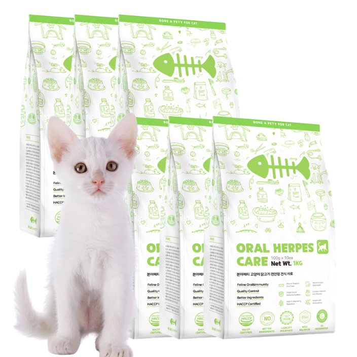 본아페티 고양이 허피스 사료 구강 면역력 구내염 기능성 무보존제 건식 사료, 면역/항산화, 1kg, 6개