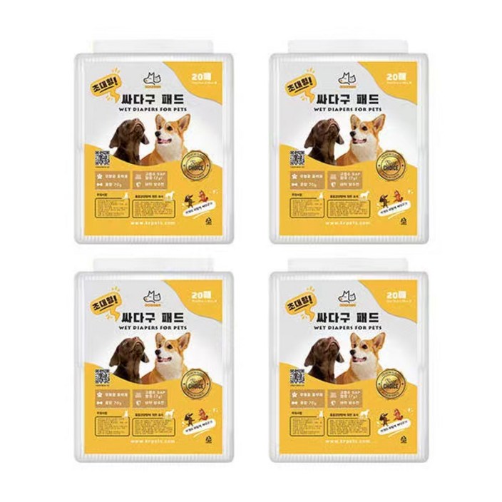 케이알펫츠 초대형 70g 반려견 싸다구 배변패드 76x90cm 20매, 76 x 90 cm고급형 x 20개입 x 4개 케이알펫츠 초대형 70g 반려견 싸다구 배변패드 76x90cm 20매, 76 x 90 cm고급형 x 20개입 x 4개