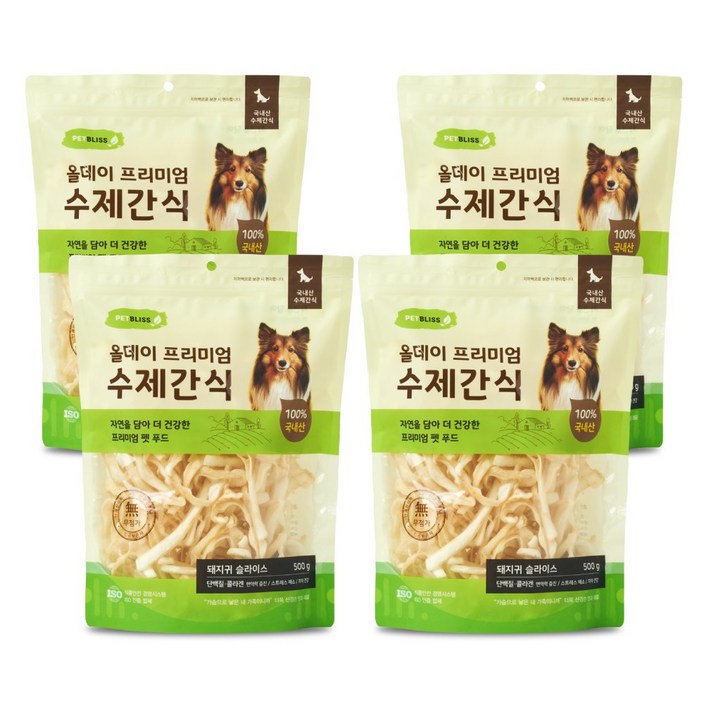 펫블리스 프리미엄 올데이 스틱 강아지 수제간식, 4개, 500g, 돼지귀 슬라이스 펫블리스 프리미엄 올데이 스틱 강아지 수제간식, 4개, 500g, 돼지귀 슬라이스