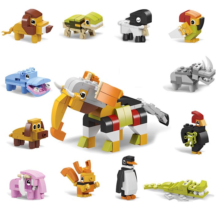 맘스아이 동물 친구들 12종 세트 블록완구, 혼합색상, 1세트