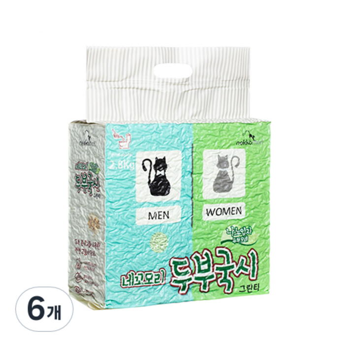 네꼬모리 두부국시 나노입자 고양이모래, 2.8kg, 6개, 그린티