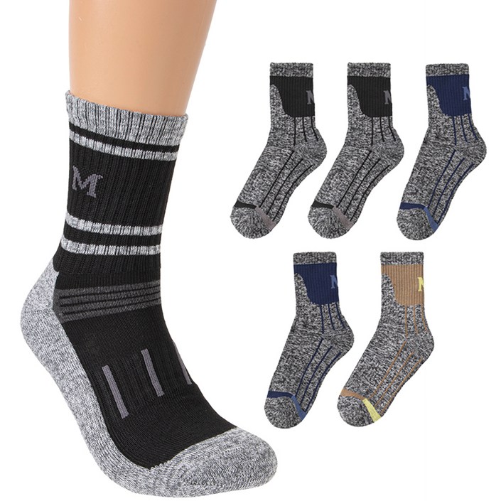 베이스알파에센셜 남성용 등산 작업용 양말 5종 세트