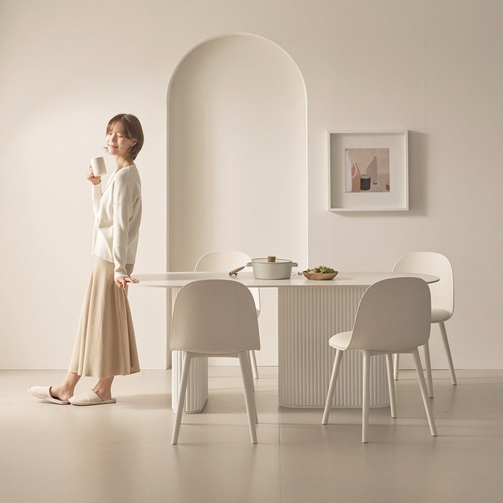 제이픽스 그레이스 세라믹 양타원 테이블 방문설치, 상판 화이트  다리 화이트, 6인용