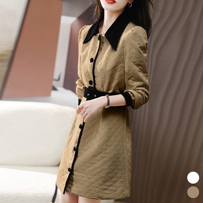 비비에모 기모안감 누빔 패딩 숄더볼륨 겨울 미니 원피스 02347 빅사이즈 포함