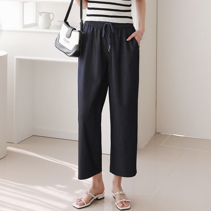 앤드스타일 여성용 쿨링데님 여름 8부 밴딩 청바지 264456