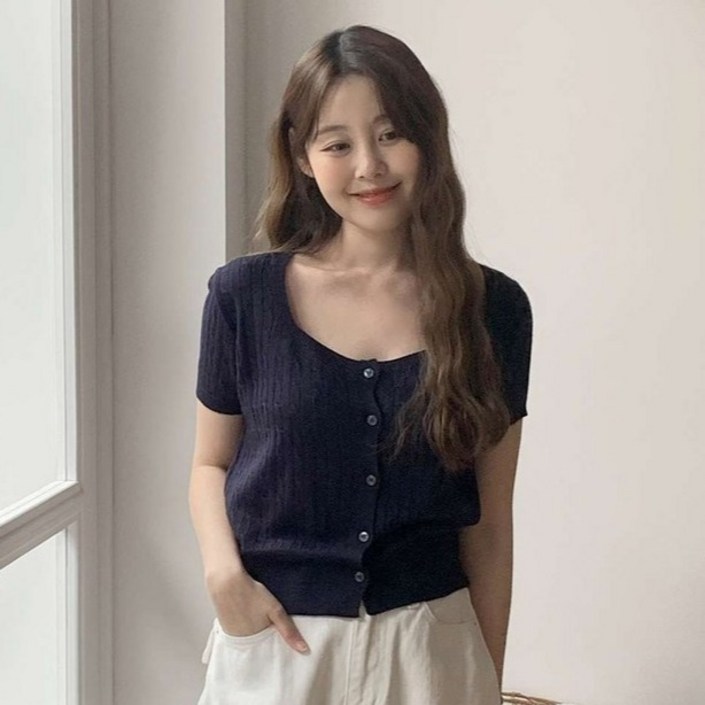 린다샵 여성용 티라노 스퀘어넥 꽈베기 반팔 니트 가디건 cpcd3480k53