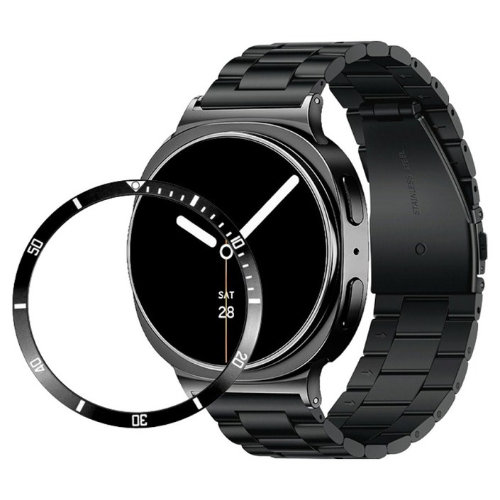 라이톰 갤럭시 워치 메탈 스트랩 22mm  베젤링 세트, 블랙, 1세트