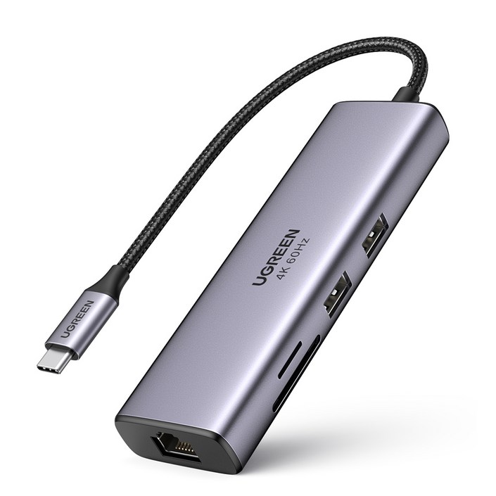 유그린 7in1 C타입 HDMI 4K 60Hz 기가 랜 허브 CM512, 그레이, 1개 유그린 7in1 C타입 HDMI 4K 60Hz 기가 랜 허브 CM512, 그레이, 1개