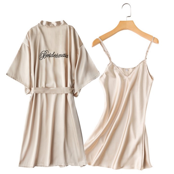 세련된 실크 웨딩 샤워가운 + 스커트 세트 M