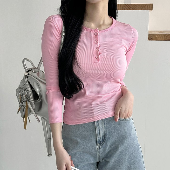 라라온 여성용 베이직 무지 긴팔 골지 티셔츠 TSP1002