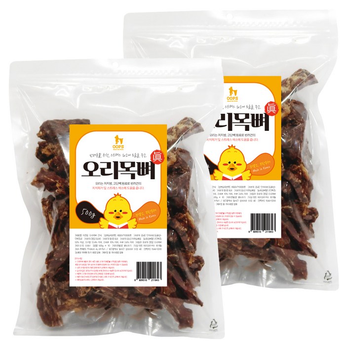 웁스 반려견용 영양간식, 오리, 500g, 2개