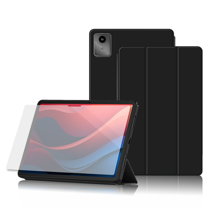 칸탐 레노버 샤오신 패드 2024 가죽케이스강화유리 세트, 블랙케이스, 1세트