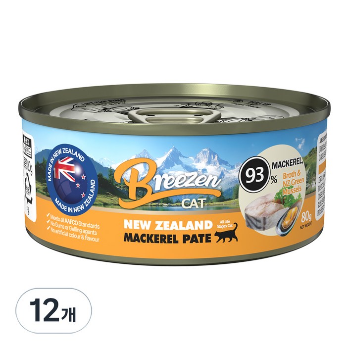브리젠 전연령 고양이 뉴질랜드 파테 주식캔, 12개, 80g, 고등어
