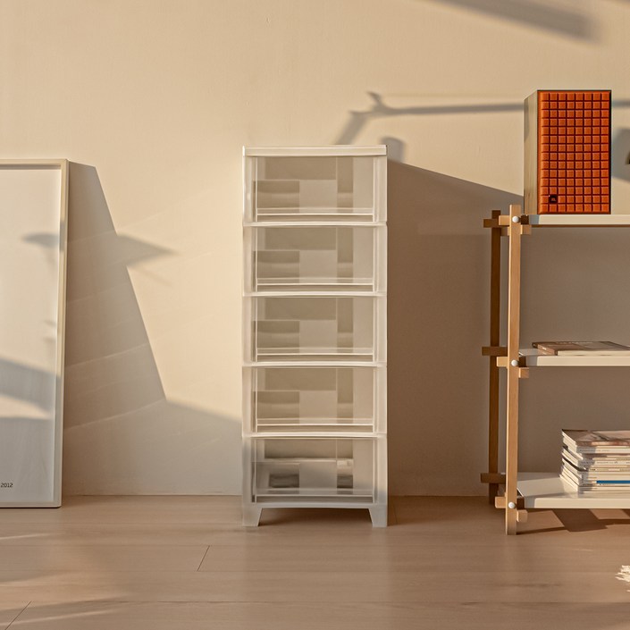 아임홈리빙 베이직 서랍장, 화이트 + 투명, 5단