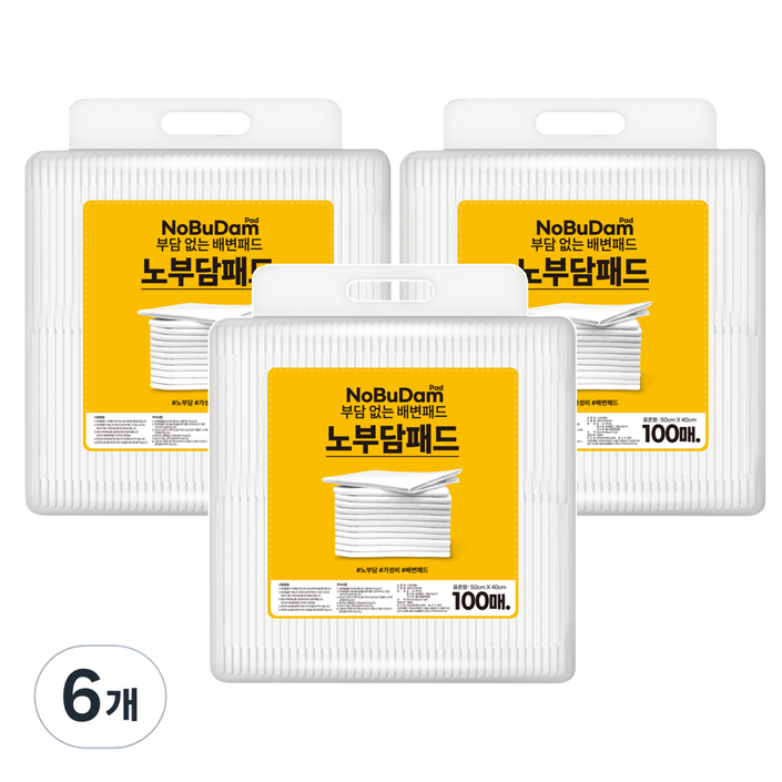 강아지 노부담 절약형 무형광 배변패드 무향, 100개입, 6개