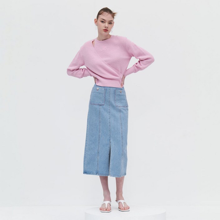 에고이스트 여성용 통기성 아웃포켓 H라인 데님 면 스커트 ER2BO404