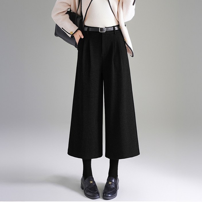 아뗄릭 여성용 헤링드 빅사이즈 모직 핀턱 와이드 8부 겨울 팬츠 11199