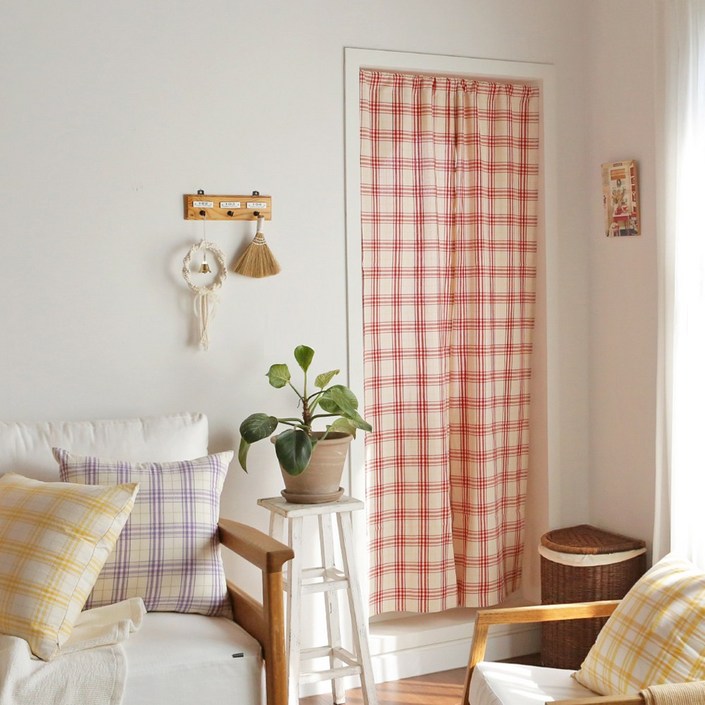 데코토닉 캐쥬얼 체크 도어 가리개 커튼