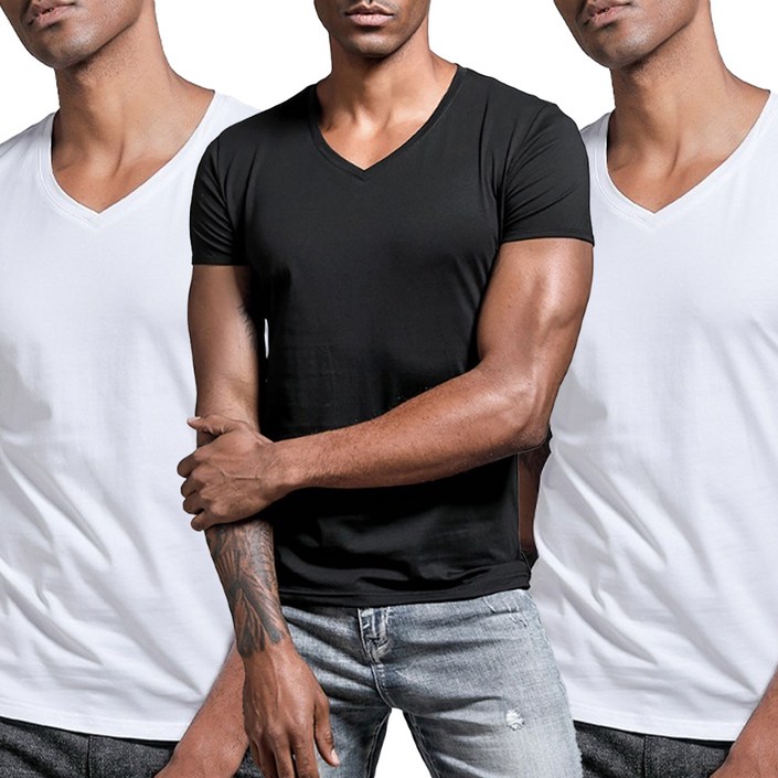 엘쏘 남성용 브이넥 데일리 반팔 기본 티셔츠 3p 세트