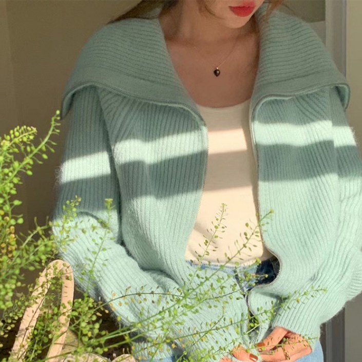 반야스토리 여성용 하프 집업 카라 니트 가디건 PP164