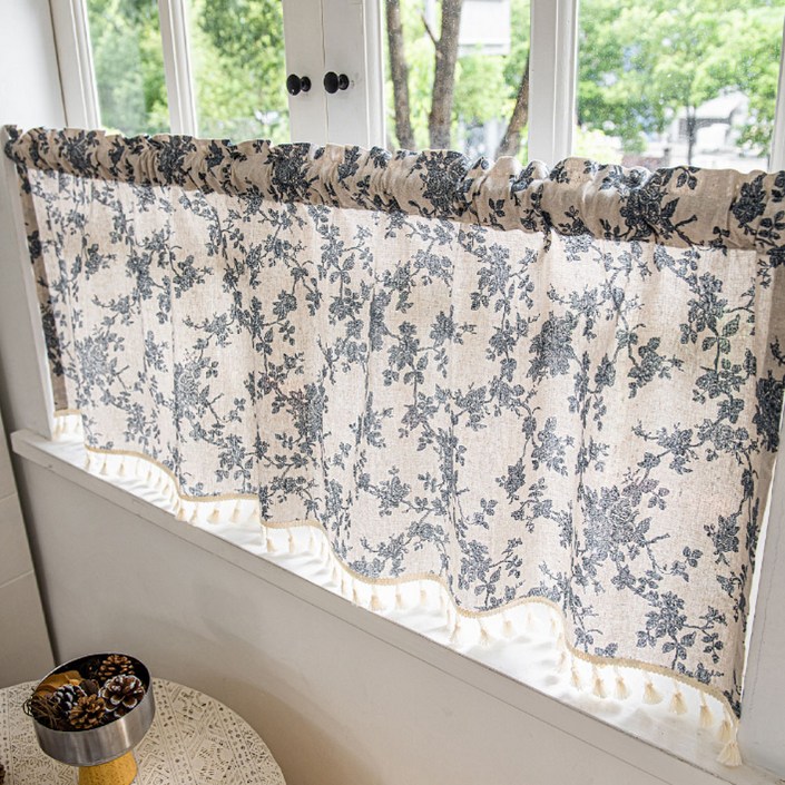 지앤와이 꽃패턴 태슬 미니창 가리개 바란스 커튼