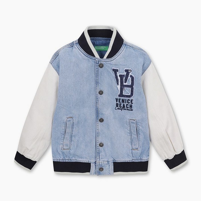 베네통 키즈 데님 매치 야구점퍼 2R76CN069BL